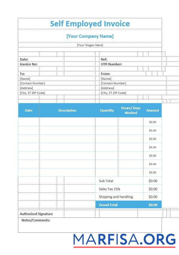 Downloadable Self Employed Invoice Template